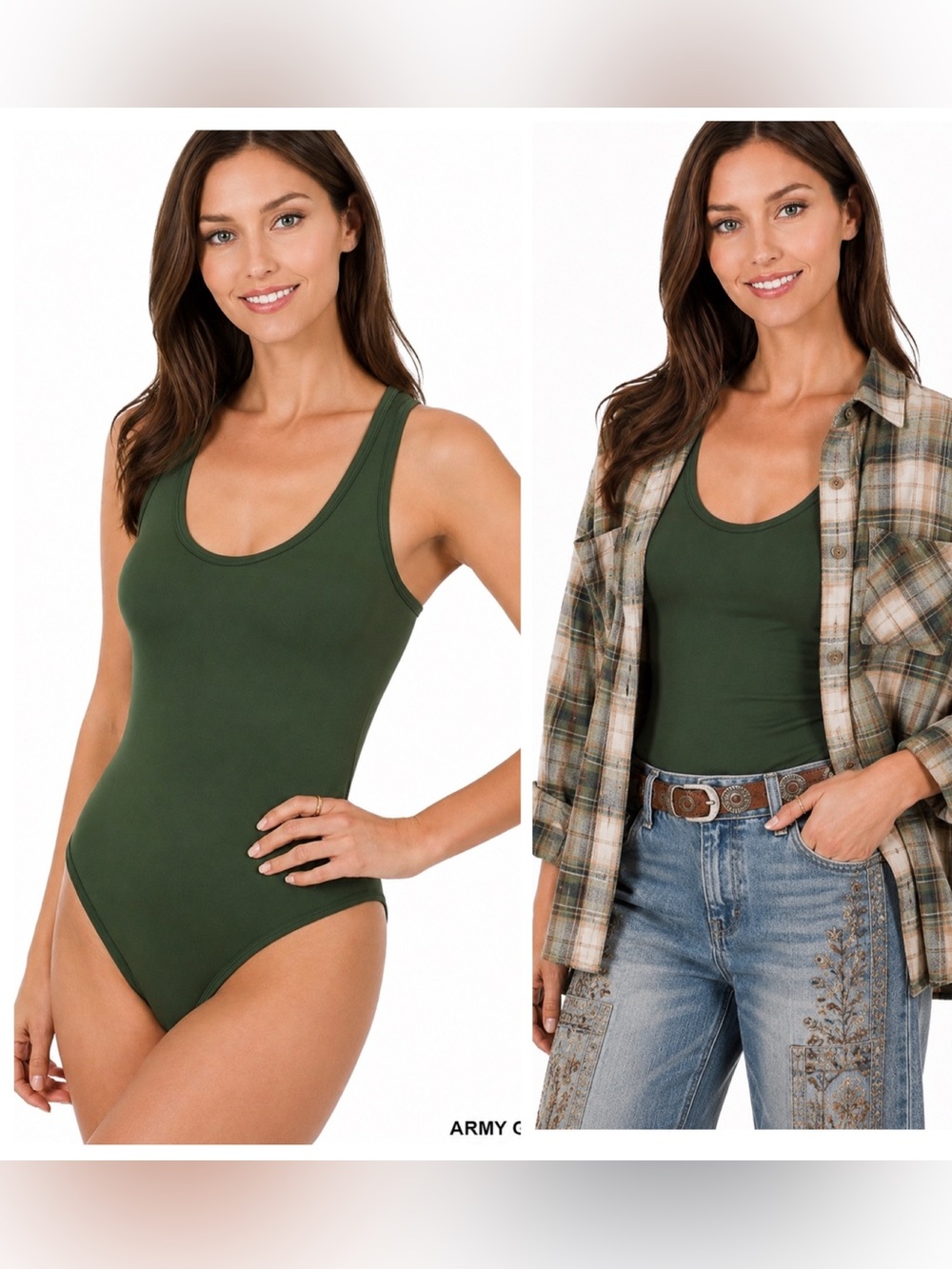 New Zenana Outfitters Army Green Scoop-Neck One-Piece Bodysuit Size L/XL NWOT